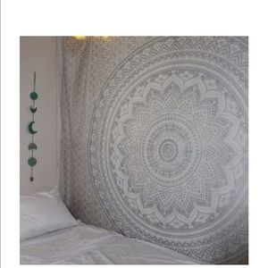 grey/silver and white tapestry